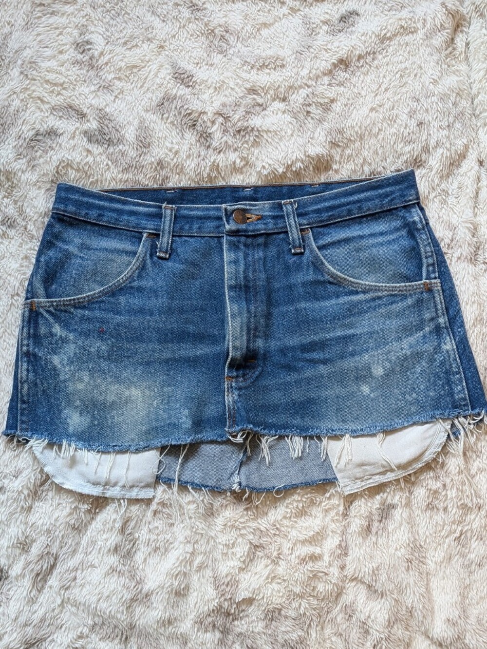Vintage Rustler | Medium Wash Denim | Denim Skirt | Low Rise | Distressed